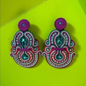 Artisan Pink and Blue Statement Earrings